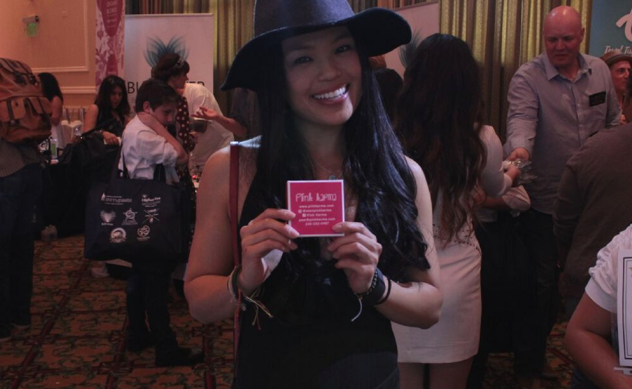 Nikki SooHoo shows off her new Pink Karma exclusive Mermaid Necklace from The Oscars 2016. Pink Karma debuted their new jewelry line at Celebrity Connected's Luxury Oscar Gifting Suite in 2016.